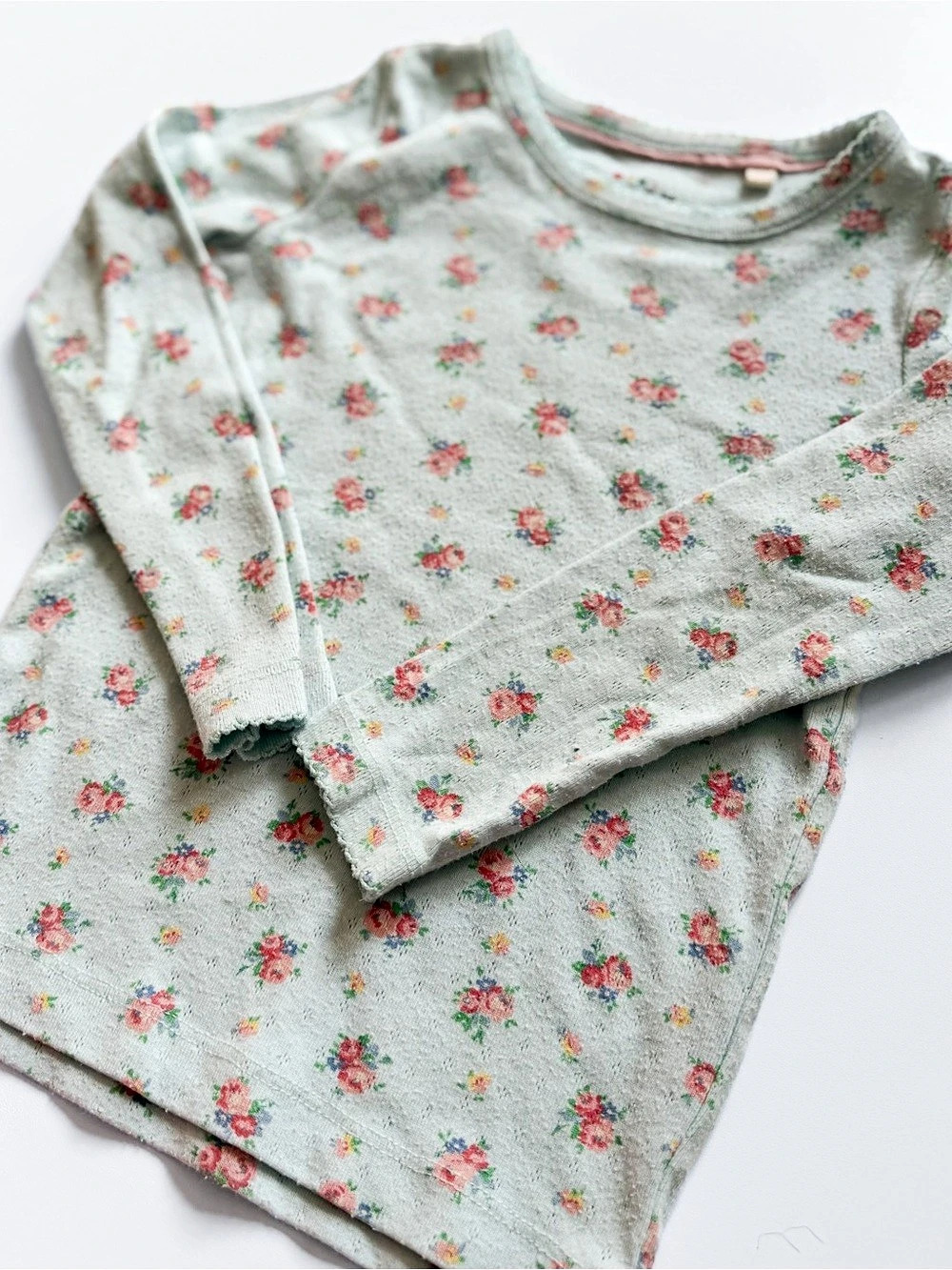 Mini Boden Long Sleeve Pointelle Top Floral Tee Gray & Pink